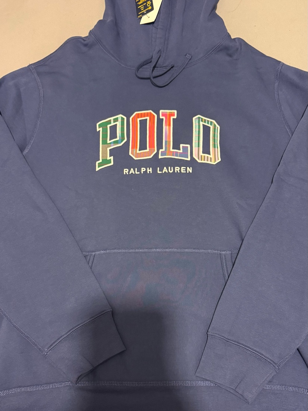 Ralph Lauren Navy Hoodie with Multicolor POLO Lettering